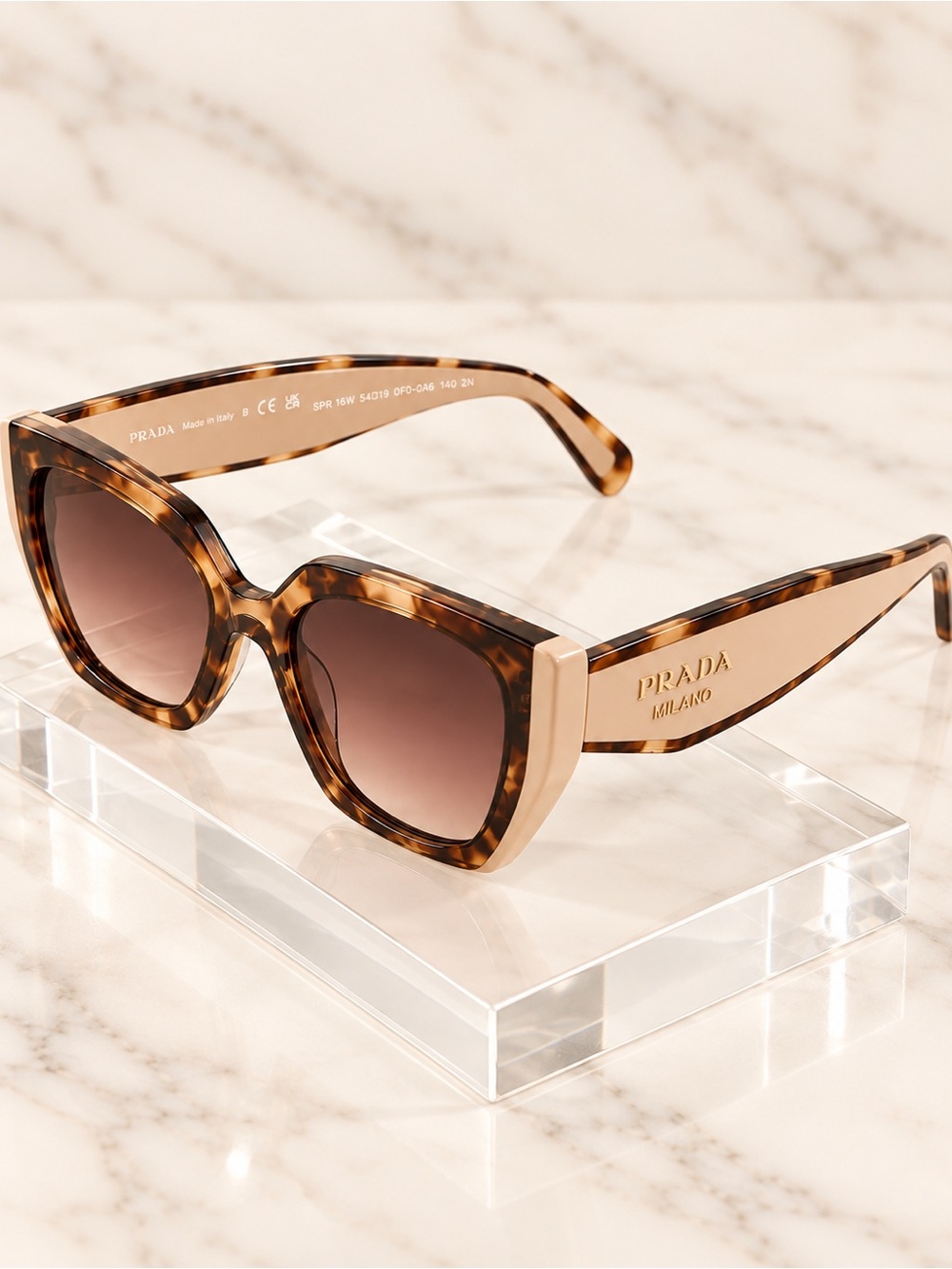 Prada SPR 16W Oversized Cat Eye Sunglasses Tortoise Beige Brown Gradient 54mm - Picture 5 of 5